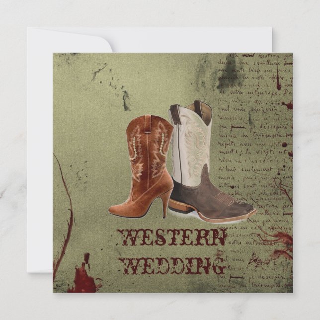 getting hitched western cowboy boots wedding invitation (Front)