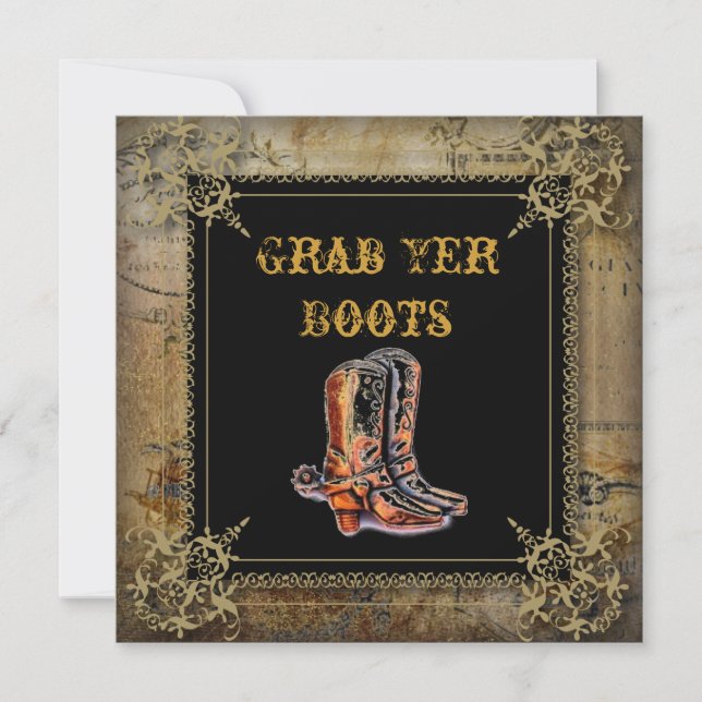 getting hitched western cowboy boots wedding invitation (Front)
