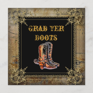 getting hitched western cowboy boots wedding invitation