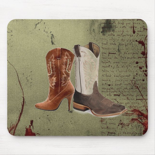 getting hitched western cowboy boots wedding mouse mat (Front)