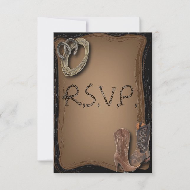 getting hitched western cowboy boots wedding RSVP (Front)