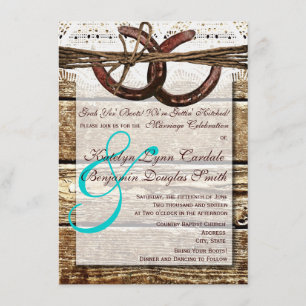 Getting Hitched Wood Horseshoes Wedding Invites