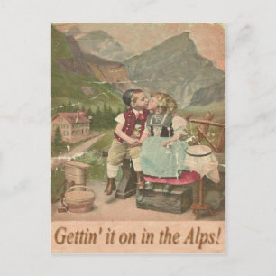 Getting It On In The Swiss Alps Vintage Post Card. Postcard