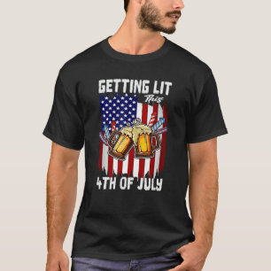 Getting Lit This 4th Of July Day Drinking US Flag T-Shirt