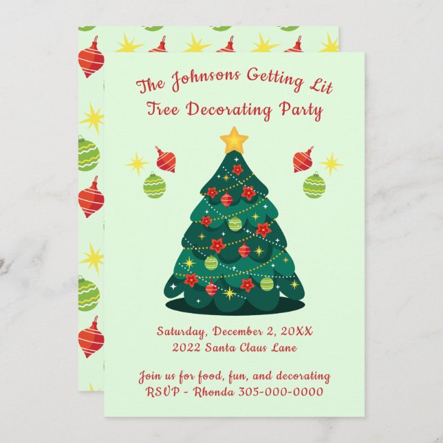 Getting Lit Tree Decorating Christmas Party Invitation (Front/Back)