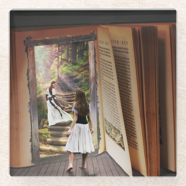 Getting Lost in imagination while reading book Glass Coaster (Front)