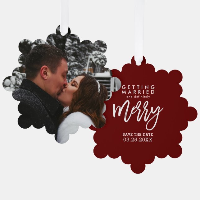 Getting Married Definitely Merry Save The Date Tree Decoration Card (Front/Back)