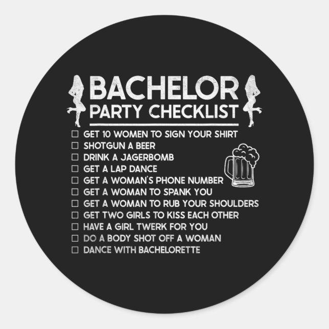 Getting Married Groom Funny Bachelor Checklist Par Classic Round Sticker (Front)