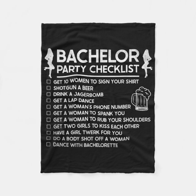 Getting Married Groom Funny Bachelor Checklist Par Fleece Blanket (Front)