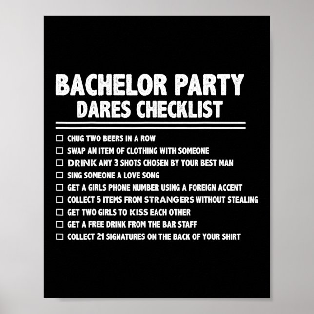 Getting Married Groom Funny Bachelor Checklist Par Poster (Front)