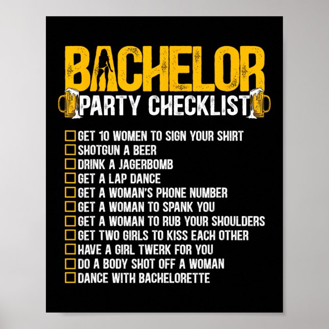 Getting Married Groom Funny Bachelor Party Checkli Poster (Front)