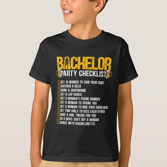 Getting Married Groom Funny Bachelor Party Checkli T-Shirt (Front)
