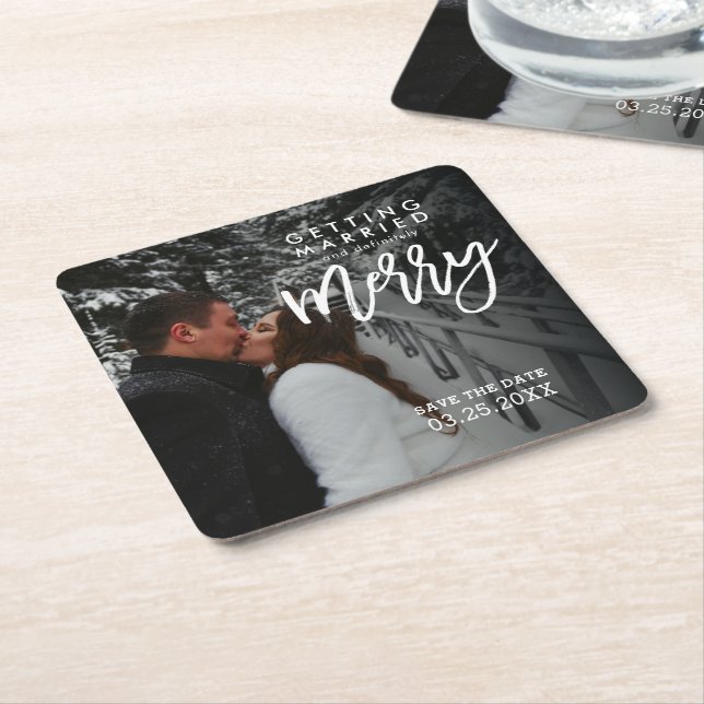 Getting Married Modern Rustic Save The Date  Square Paper Coaster (Angled)