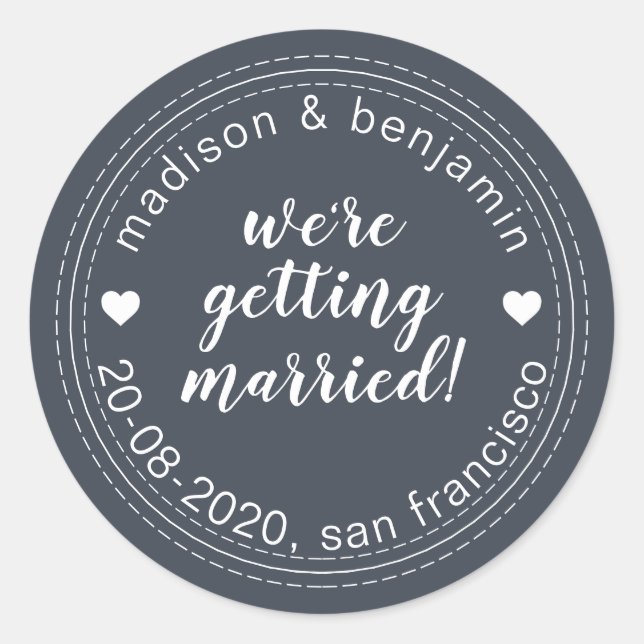 Getting Married Save the Date Dark Blue Classic Round Sticker (Front)
