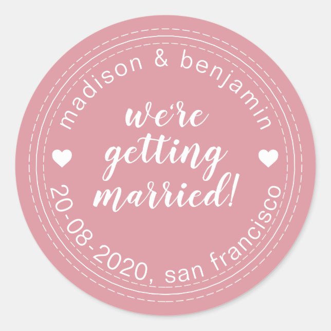 Getting Married Save the Date Dusty Pink Rose Classic Round Sticker (Front)
