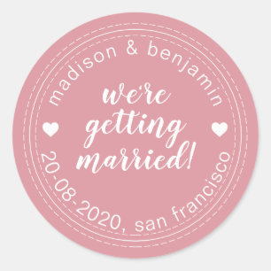 Getting Married Save the Date Dusty Pink Rose Classic Round Sticker