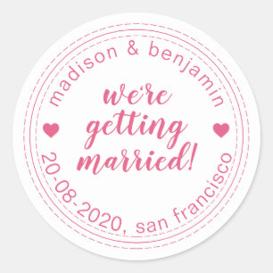 Getting Married Save the Date Hot Pink Classic Round Sticker
