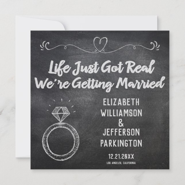 Getting Married Wedding Ring  Modern Chalkboard Save The Date (Front)