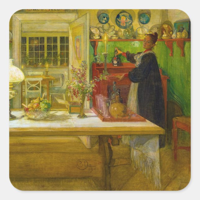 Getting Ready for a Game, 1901 by Carl Larsson Square Sticker (Front)