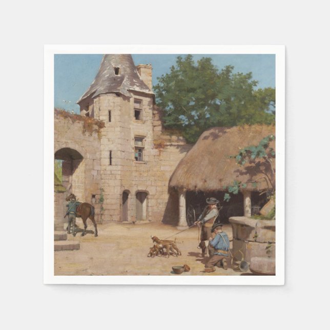 Getting Ready for the Hunt (Mediaeval Scene) Napkin (Front)
