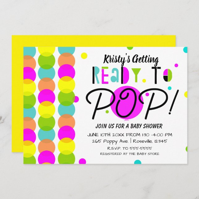 Getting Ready to Pop Modern Colourful Baby Shower Invitation (Front/Back)