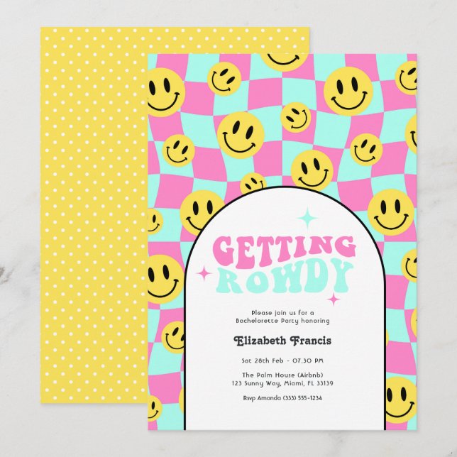 Getting Rowdy Retro Y2K Bachelorette Party Invitation (Front/Back)