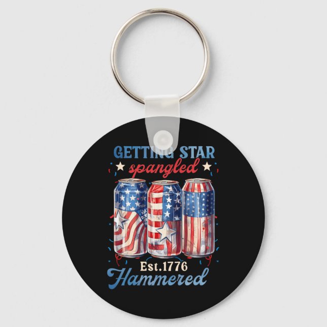 Getting Star Spangled Hammered Funny America  Key Ring (Front)
