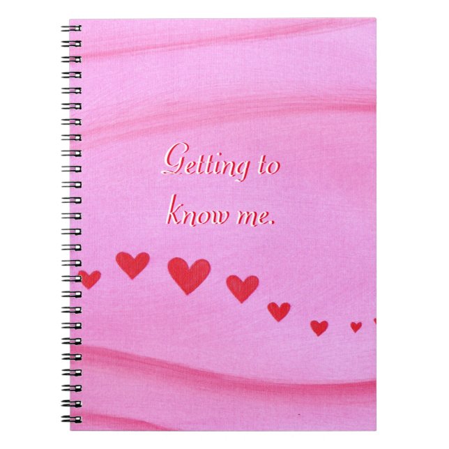 Getting to know me Red Hearts Journal Notebook (Front)