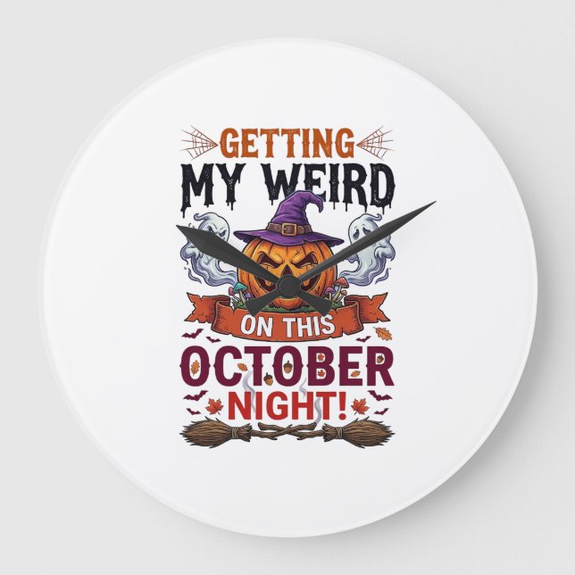 Getting Weird Halloween Pumpkin Ghosts Witch Hat_1 Large Clock (Front)