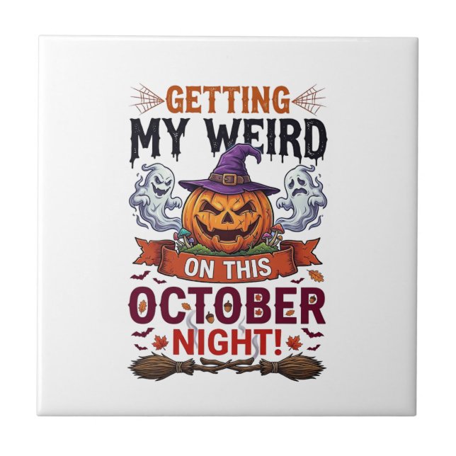 Getting Weird Halloween Pumpkin Ghosts Witch Hat_1 Tile (Front)