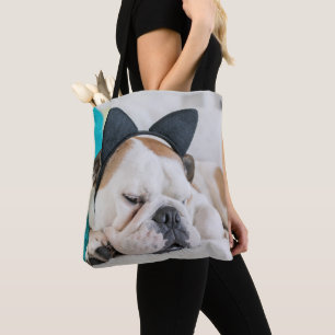 Getty Images   Sleepy Dog with Cat Headband Tote Bag