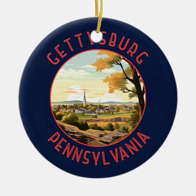 Gettysburg Pennsylvania Retro Distressed Circle Ceramic Tree Decoration (Front)