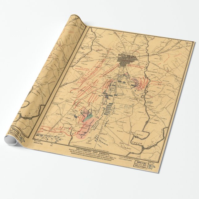 Gettysburg & Vicinity Troop Positions July 3 1863 Wrapping Paper (Unrolled)