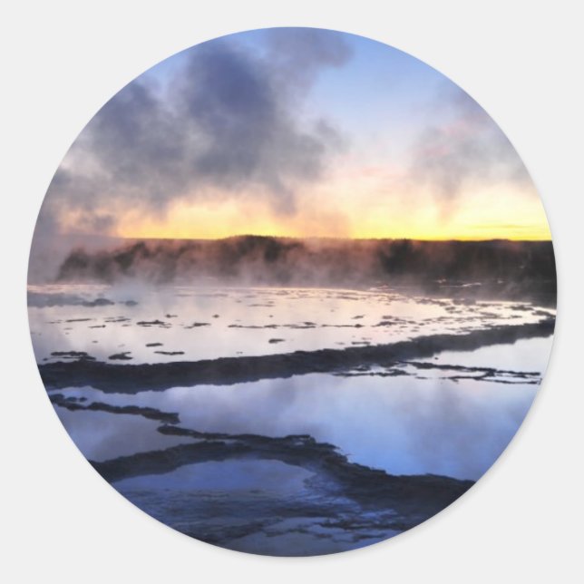 Geyser Smoke at Sunset Classic Round Sticker (Front)
