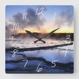 Geyser Smoke at Sunset Square Wall Clock