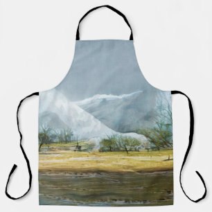 Geysers in the Kamchatka valley. Oil painting on c Apron