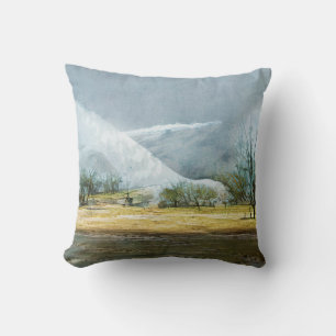 Geysers in the Kamchatka valley. Oil painting on c Cushion