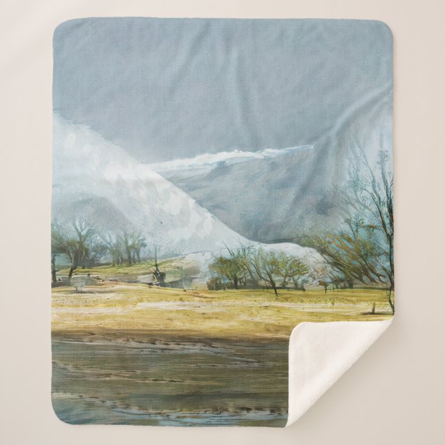 Geysers in the Kamchatka valley. Oil painting on c Sherpa Blanket (Front)