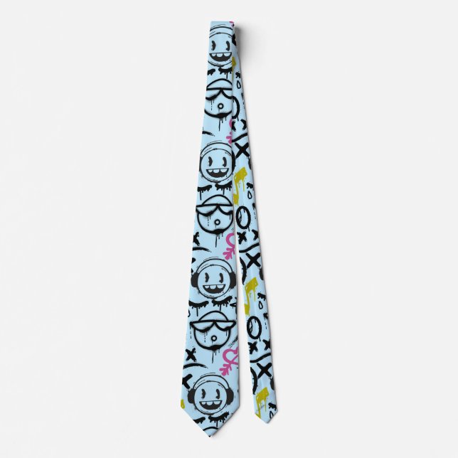 GFT01-Graffiti Mainly Black. Lblue BG Tie (Front)