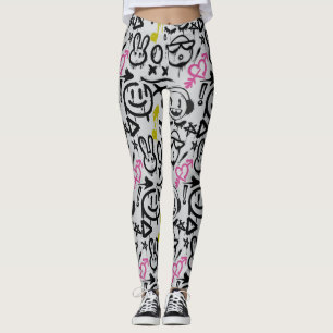 GFT01-Graffiti Mainly Black. LGrey BG Leggings