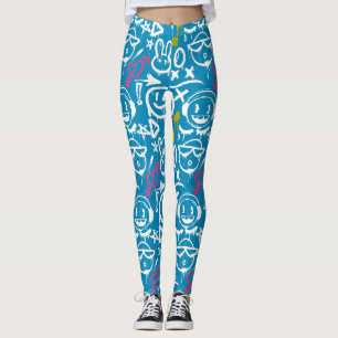 GFT02-Graffiti Mainly White.Blue BG Leggings