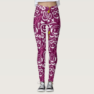 GFT02-Graffiti Mainly White.DPink BG Leggings