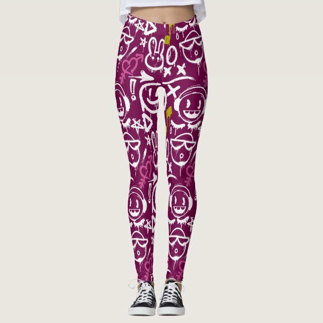 GFT02-Graffiti Mainly White.DPink BG Leggings (Front)