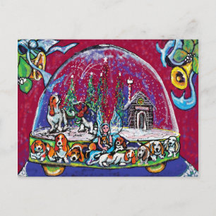 GGBR Holiday Postcard - SnowGlobe Bassets