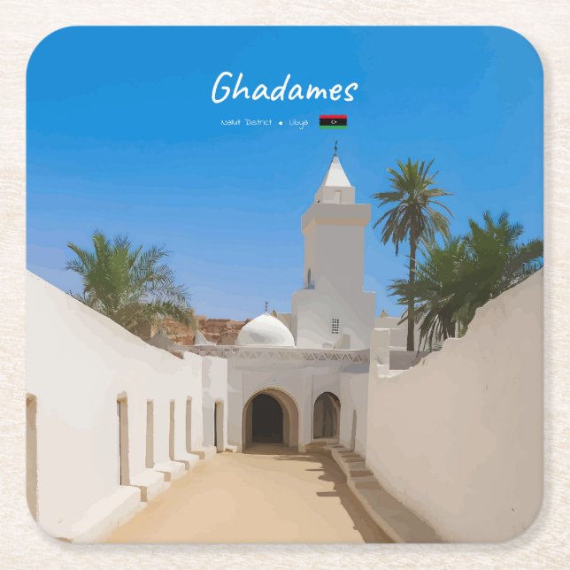 Ghadames, Libya - White Mosque Square Paper Coaster (Front)