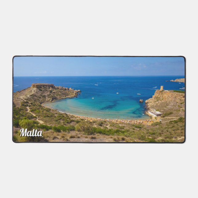 Ghajn Tuffieha Bay & Tower Malta Mediterranean Sea Desk Mat (Front)