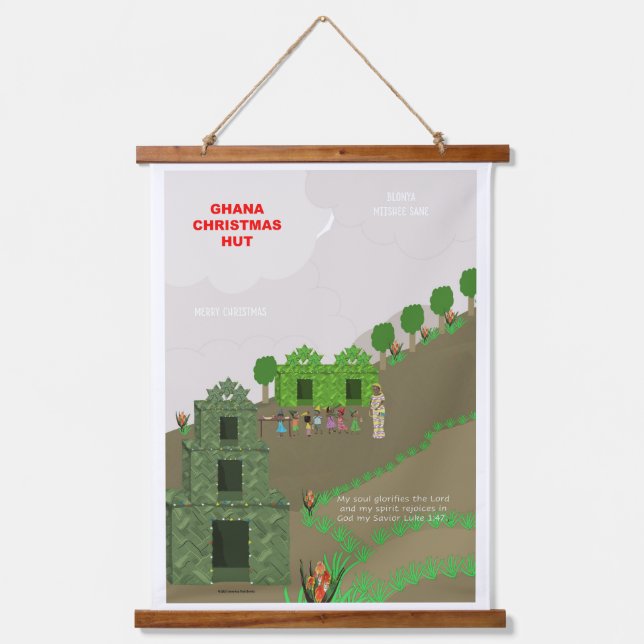 Ghana Christmas Hut Wood Topped Wall Tapestry (Front)