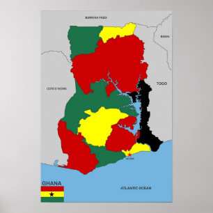 ghana country map flag poster