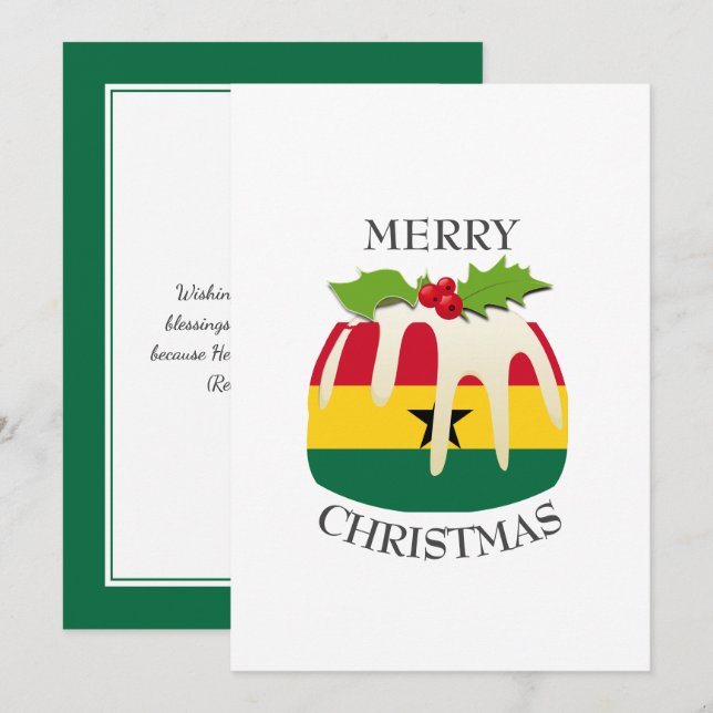 GHANA FLAG | Christmas Pudding | Festive Holiday Card (Front/Back)