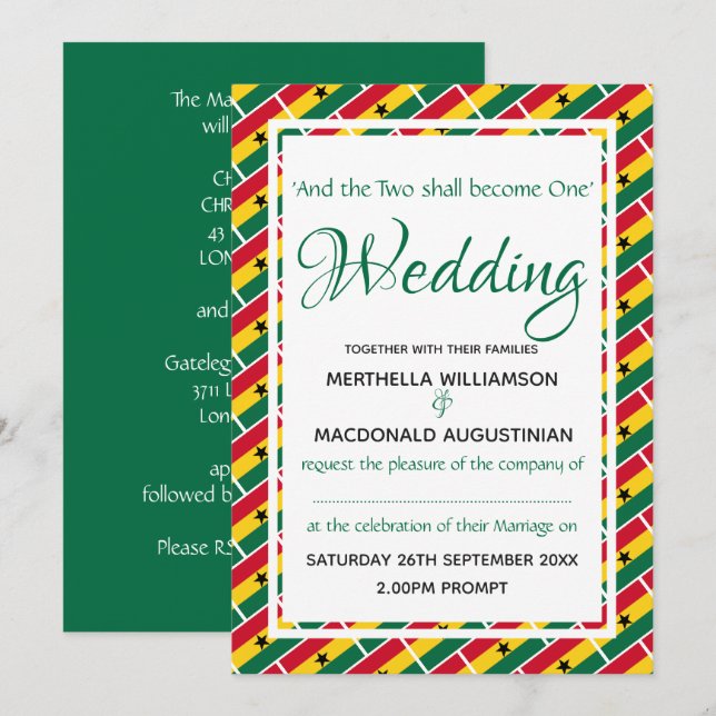 GHANA Flag Customised Ghanaian Wedding Invitation (Front/Back)
